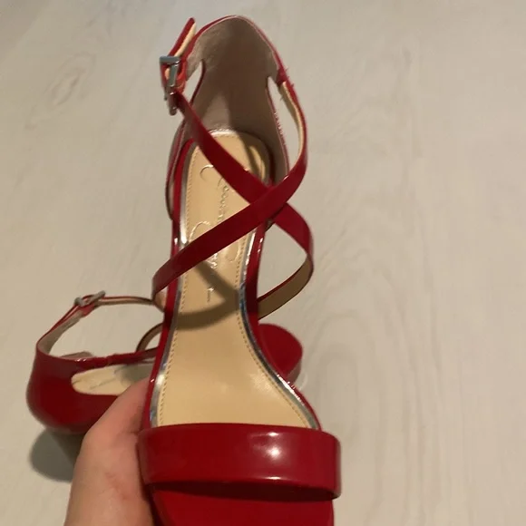 NWOT Jessica Simpson Lipstick Red Strap Wedges 7M - Picture 5 of 9
